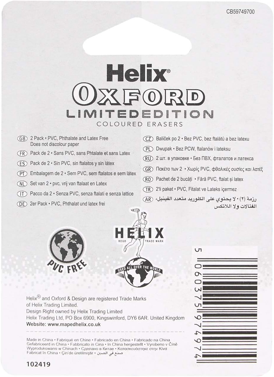 Helix Oxford Clash Twin Pack of Erasers - Pink & Green