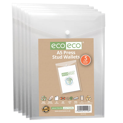eco-eco Recycled Clear Press Stud Popper Wallets A6,  A5 or A4