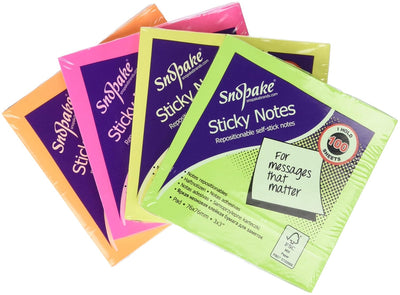 Snopake Sticky Notes 76x76mm 100 Sheets Neon 4 Colours