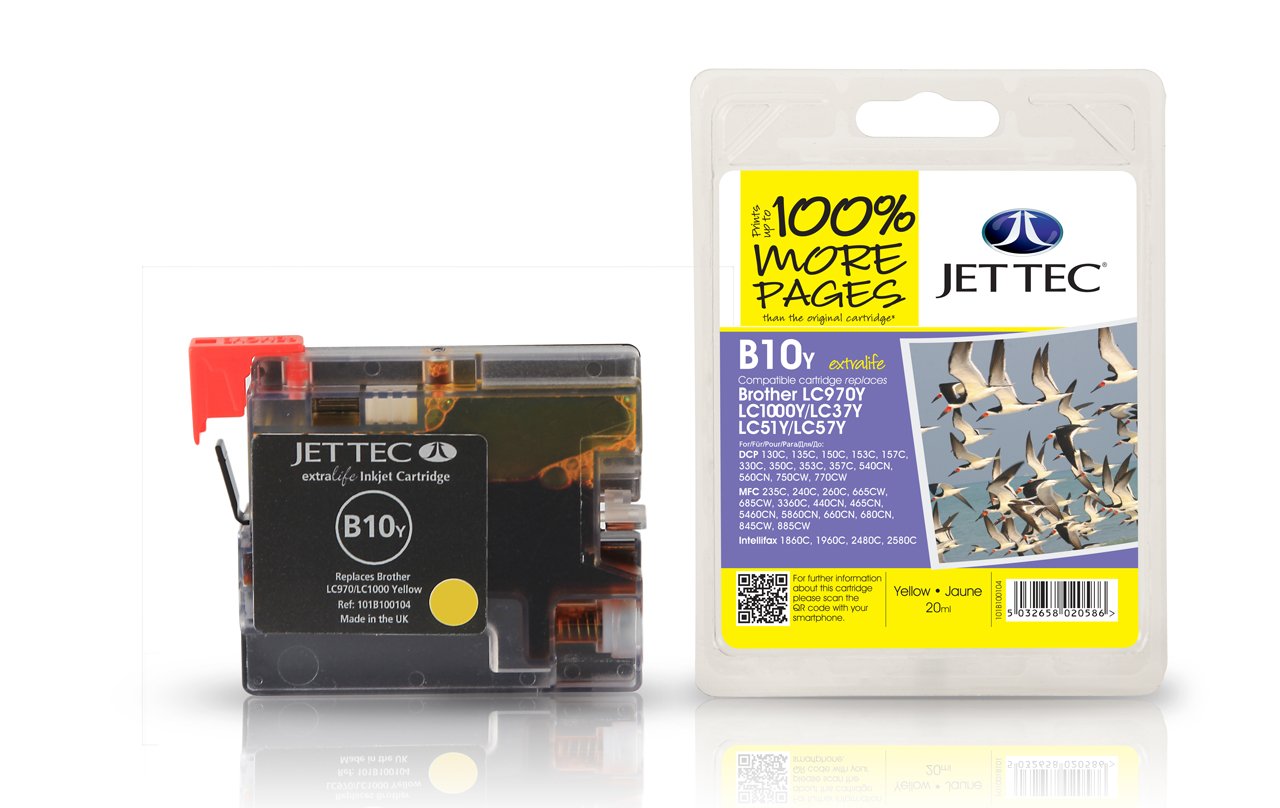 Jet Tec Compatible Ink Cartridge for Brother LC1000/970 - Yellow