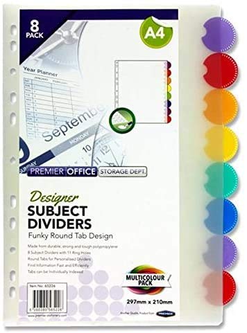 A4 8-Piece Polypropylene Subject Dividers