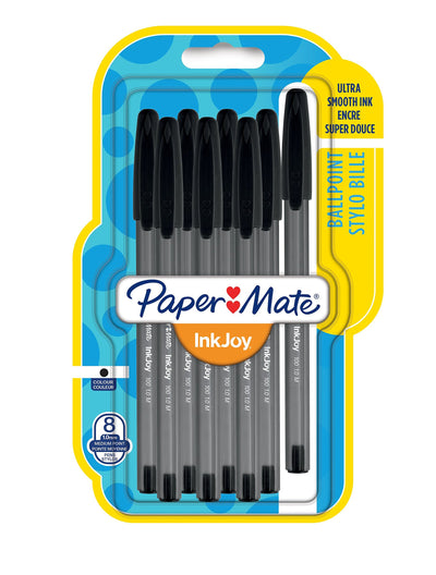 PaperMate InkJoy 100 CAP Capped Ball Pen 1.0mm Medium Tip Black Pack of 8