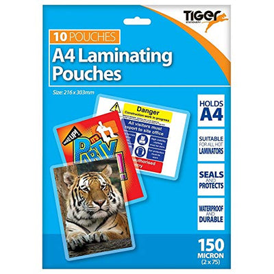 Tiger A4 laminating pouches 150 microns pack of 10