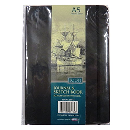 A5 Icon Journal and Sketch Book - Black - 192 Pages, 120gsm Ivory Paper