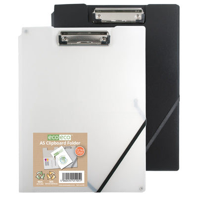 A5 Plastic Foldover Clipboards Black or Clear