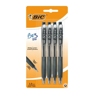 Bic Bu3 Grip 1.0 Retractable Ball Pen 4 Pack