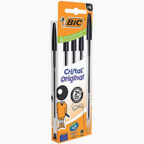 BIC Cristal Original Ball Pens - Pack of 4 - Black Medium