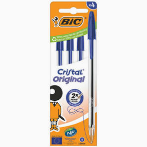 BIC Cristal Original Ball Pens - Pack of 4 - Blue Medium