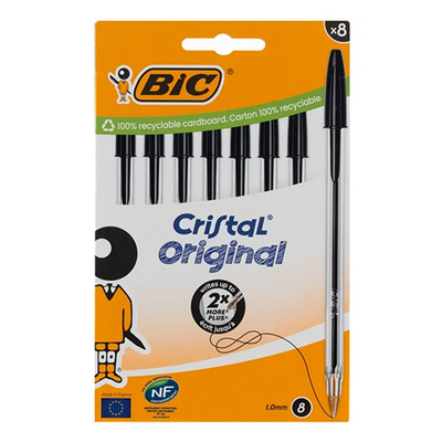 BIC Cristal Original Ball Pens - Pack of 8 - Black Medium