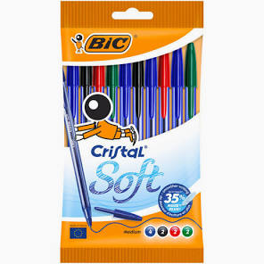 BIC Cristal Soft Ball Pens - Pack of 10 - Assorted Colours - Medium