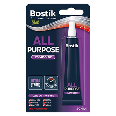 Bostik All Purpose Adhesive, Clear Glue Ultra Strong and Fast Setting, 20ml
