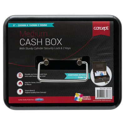 Concept 8" Metal Cash Box Black