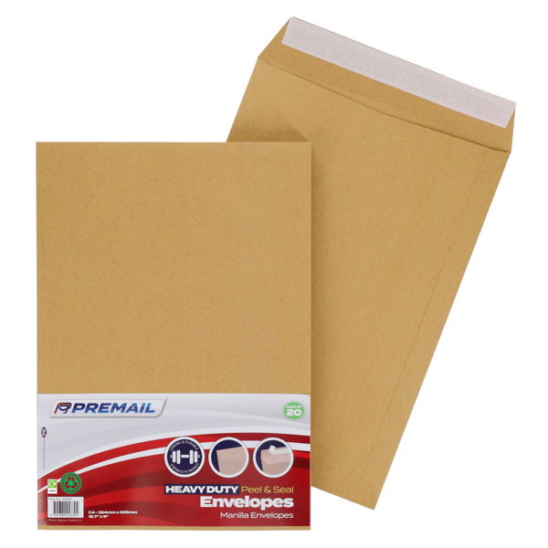 20 x Heavy Duty Manilla C4 Peel and Seal Envelopes for A4