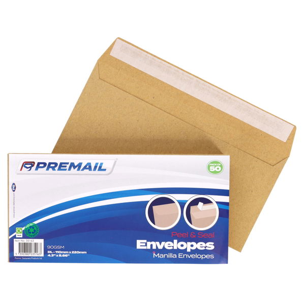 50 x Manilla DL Peel and Seal Envelopes