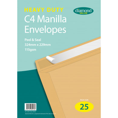 25 x C4 Heavy Duty Manilla Envelopes