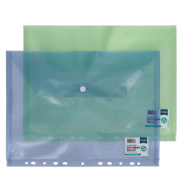 A4 Button Document Wallet Punched for Binders