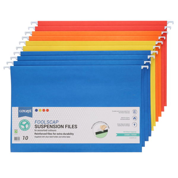 10 Foolscap Suspension Files Coloured
