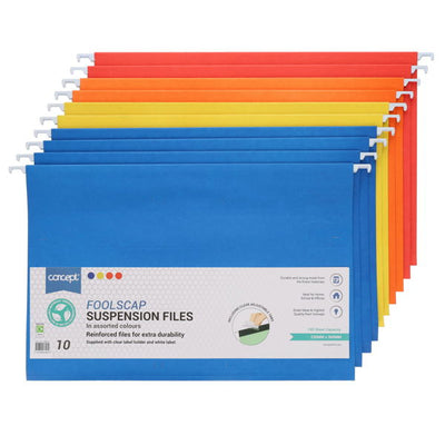 10 Foolscap Suspension Files Coloured