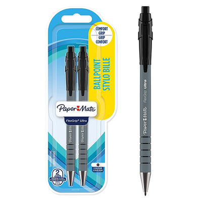 Paper Mate FlexGrip Ultra Retractable Ballpoint Pens Medium (1.0mm) | 2 Pack Black or Blue