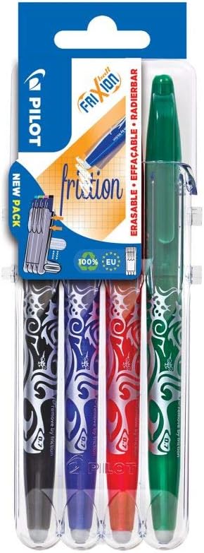 PILOT Frixion Rollerball 0.7mm Set to Go Pack of 4- Black/Blue/Red/Green
