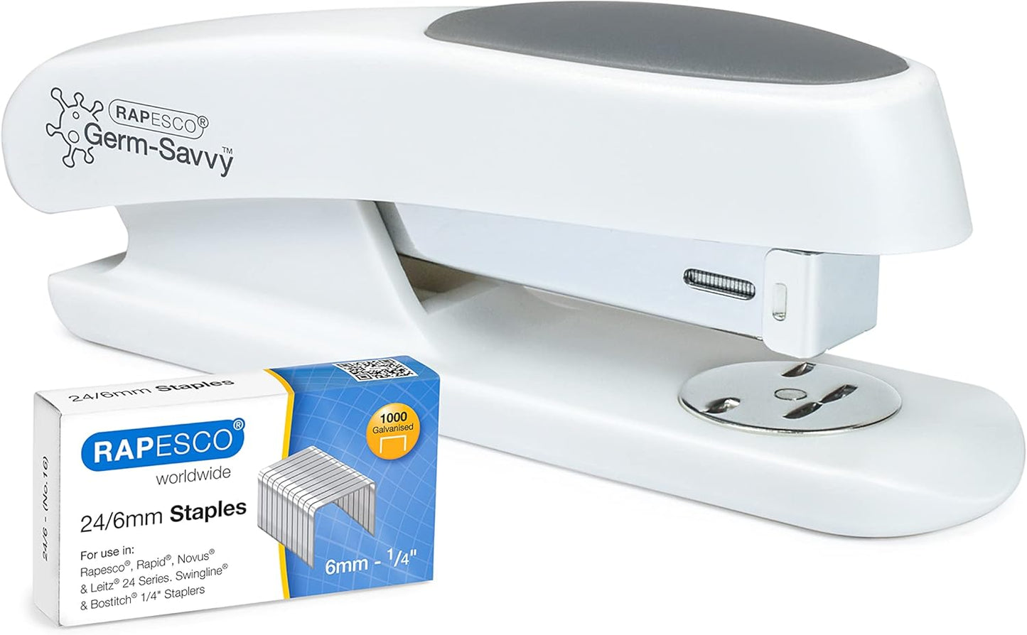 Rapesco ECO Sting Ray Stapler and 1000 x 24/6 mm Staples Antibacterial Protection Soft White