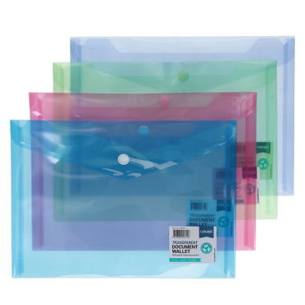 A4 Coloured Button Document Wallet