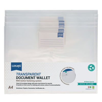 5 A4 Clear Plastic Document Wallets