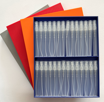 Fragrance Sample Storage and Display Box with 14 x 5ml Empty Vials - 6 Colour Choice