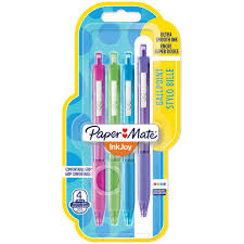 Paper Mate Inkjoy Ballpoint 4 Pens with Ultra Smooth Ink - Magenta, Lime, Turquoise and Purple
