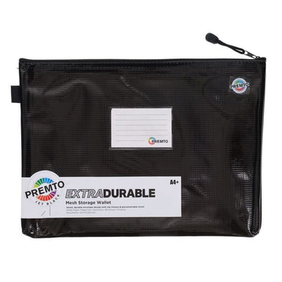 Premto A4+ Extra Durable Expanding Mesh Bag Secure Zip Jet Black