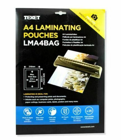 Texet A4 Laminating Pouches - Pack of 25