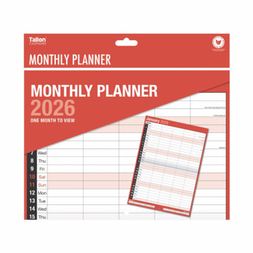2026 Red and Black Monthly Planner