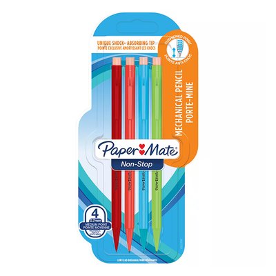 Paper Mate Non Stop Mechanical Pencil HB 0.7mm - Assorted Colours - Pack of 4