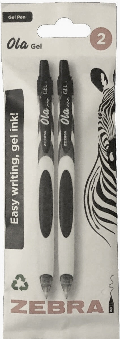 Zebra Pen 2 x Ola Gel Black Ink Retractable Pens