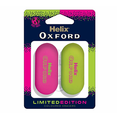 Helix Oxford Clash Twin Pack of Erasers - Pink & Green