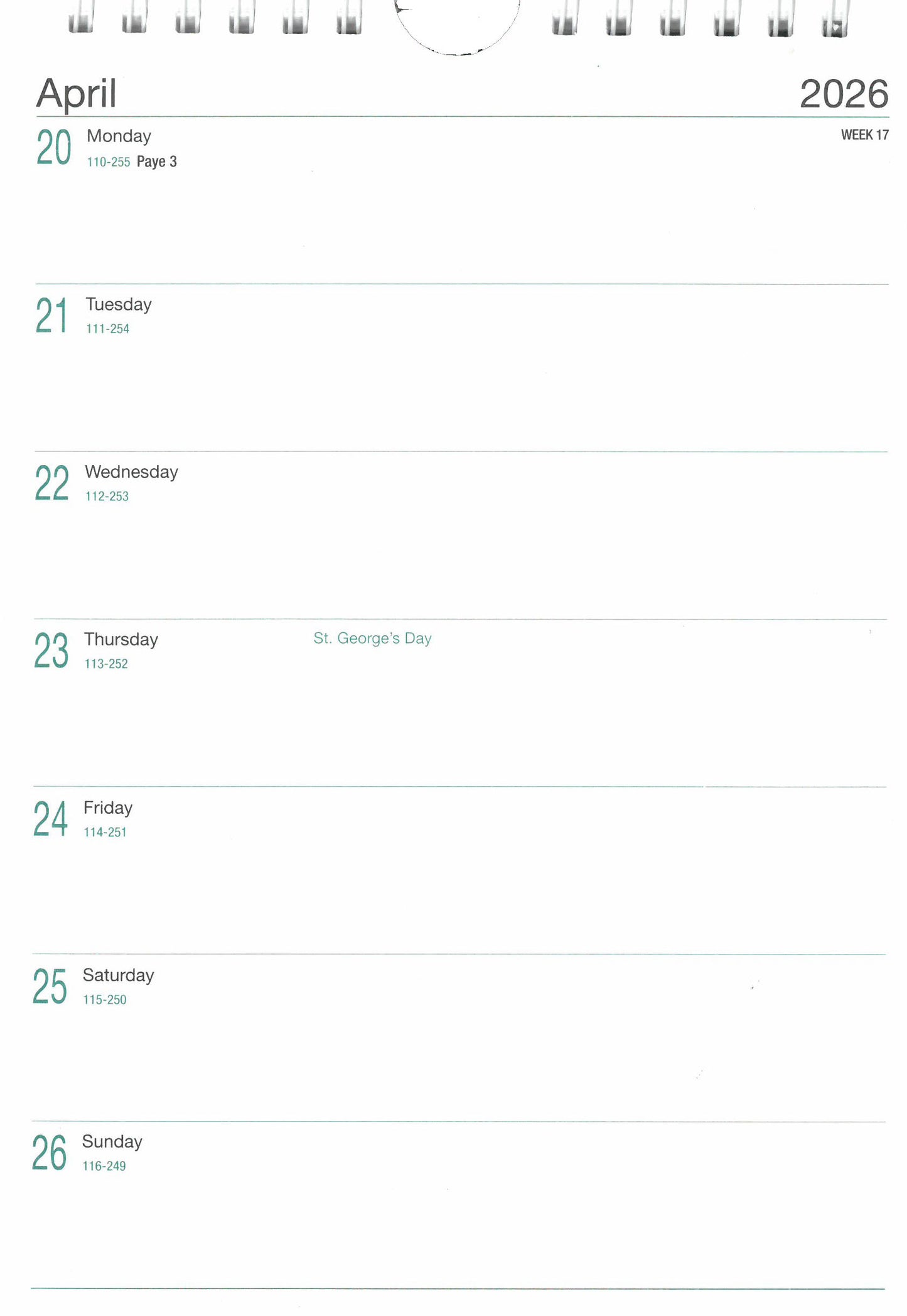 A5 Weekly Tablet Diary