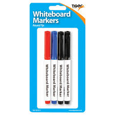 Slim Whiteboard Round Tip Coloured Full Size Marker Pens 4 Pack