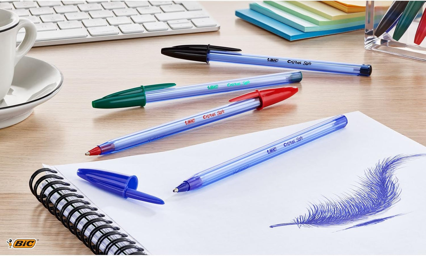 BIC Cristal Soft Ball Pens - Pack of 10 - Assorted Colours - Medium
