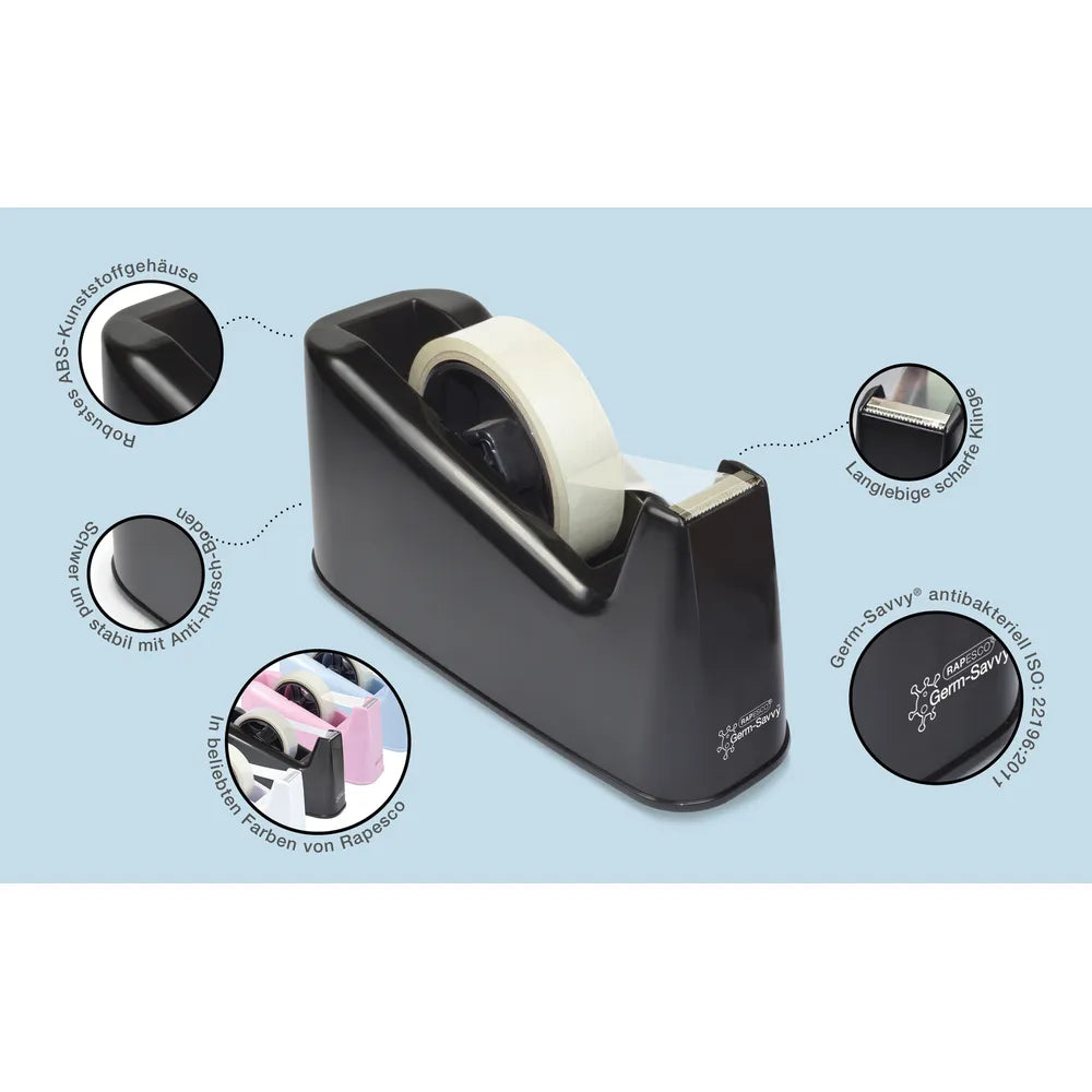 Rapesco Germ-Savvy Antibacterial 500 Heavy Duty Tape Dispenser Black