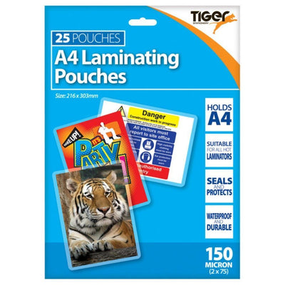 Tiger A4 laminating pouches 150 microns pack of 25