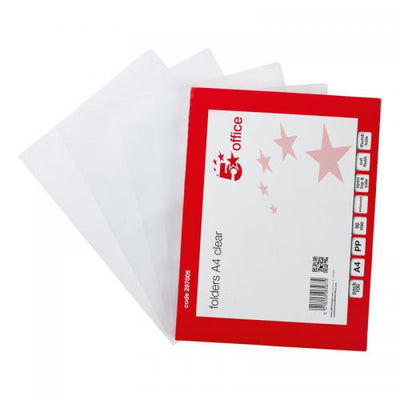 A4 x 50 Clear Open Top & Side Report Files Cut Flush Folders 90 Micron Clearance