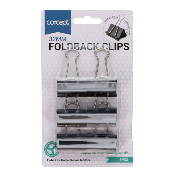 Pack of 6 32mm Foldback Clips