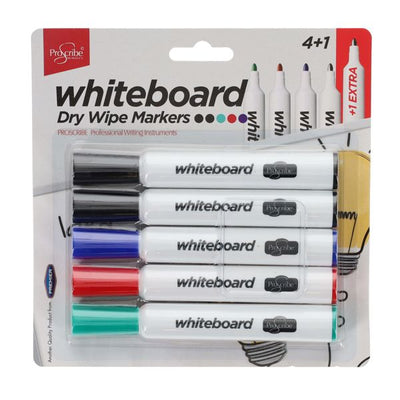ProScribe Dry 4+1 Dry Wipe Whiteboard Markers 4 Colours