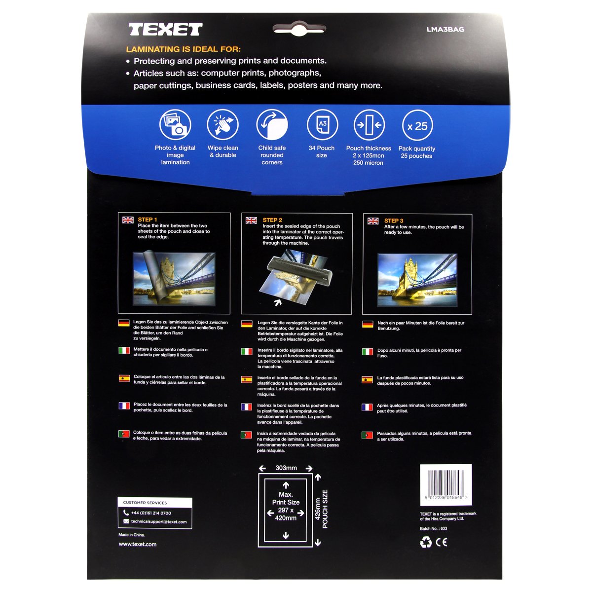 Texet A3 laminating pouches 250 microns Pack of 25