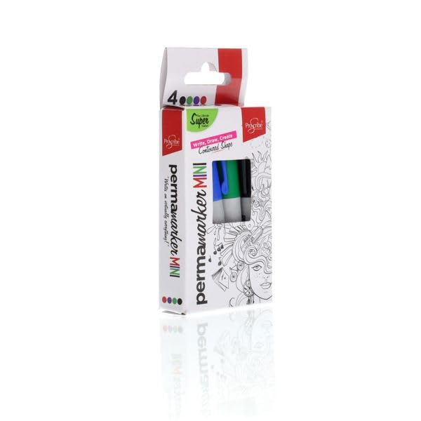 Pro:Scribe 4 Mini Permanent Markers in Red, Black, Blue & Green