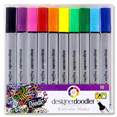 Pro:scribe Designer Doodler Triangle Easy Grip Watercolour Colour Felt Tip Markers 10pk