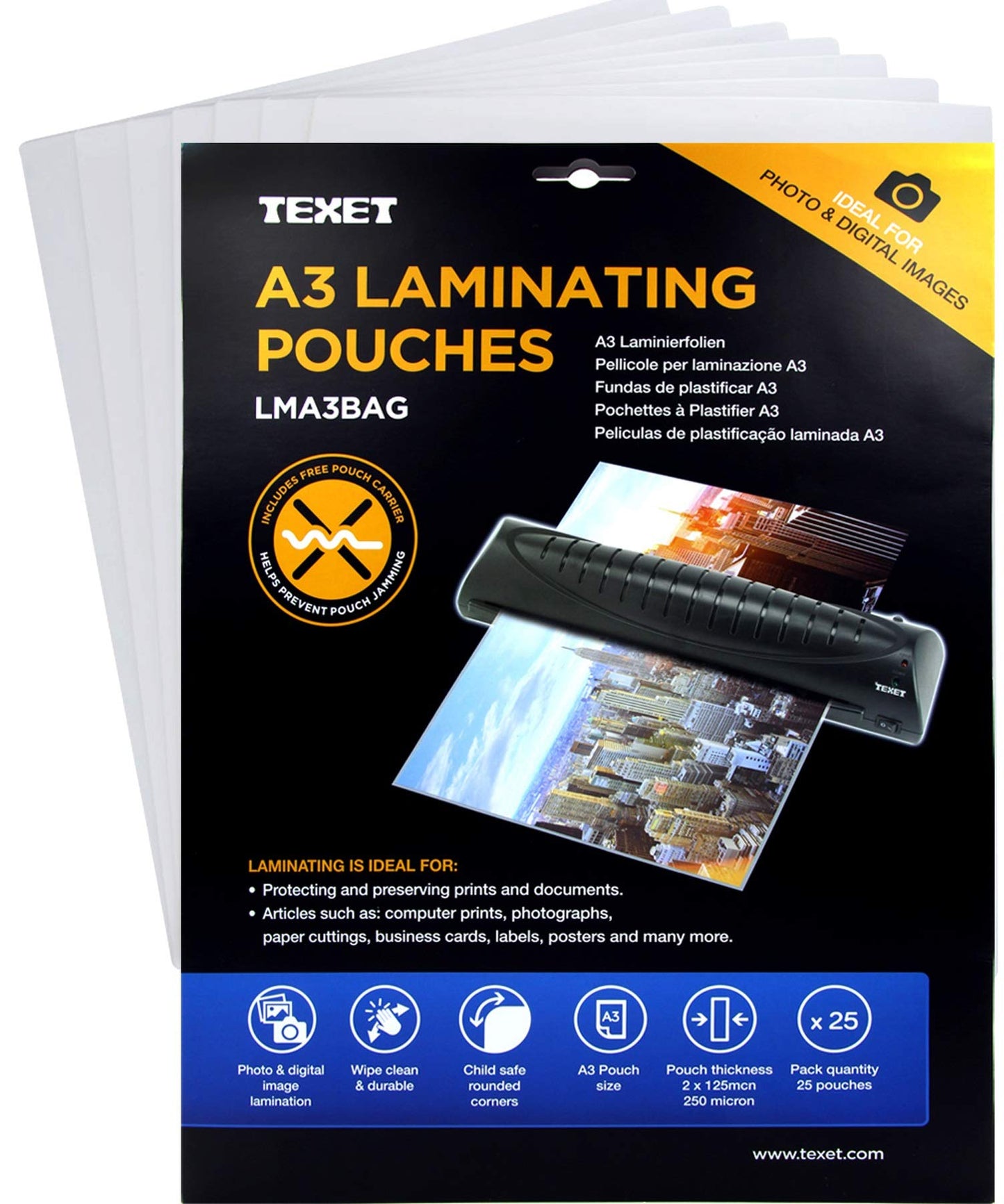 Texet A3 laminating pouches 250 microns Pack of 25