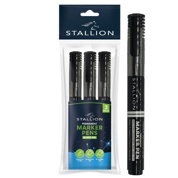 Stallion Permanent Maker Pens Black 3 Pack