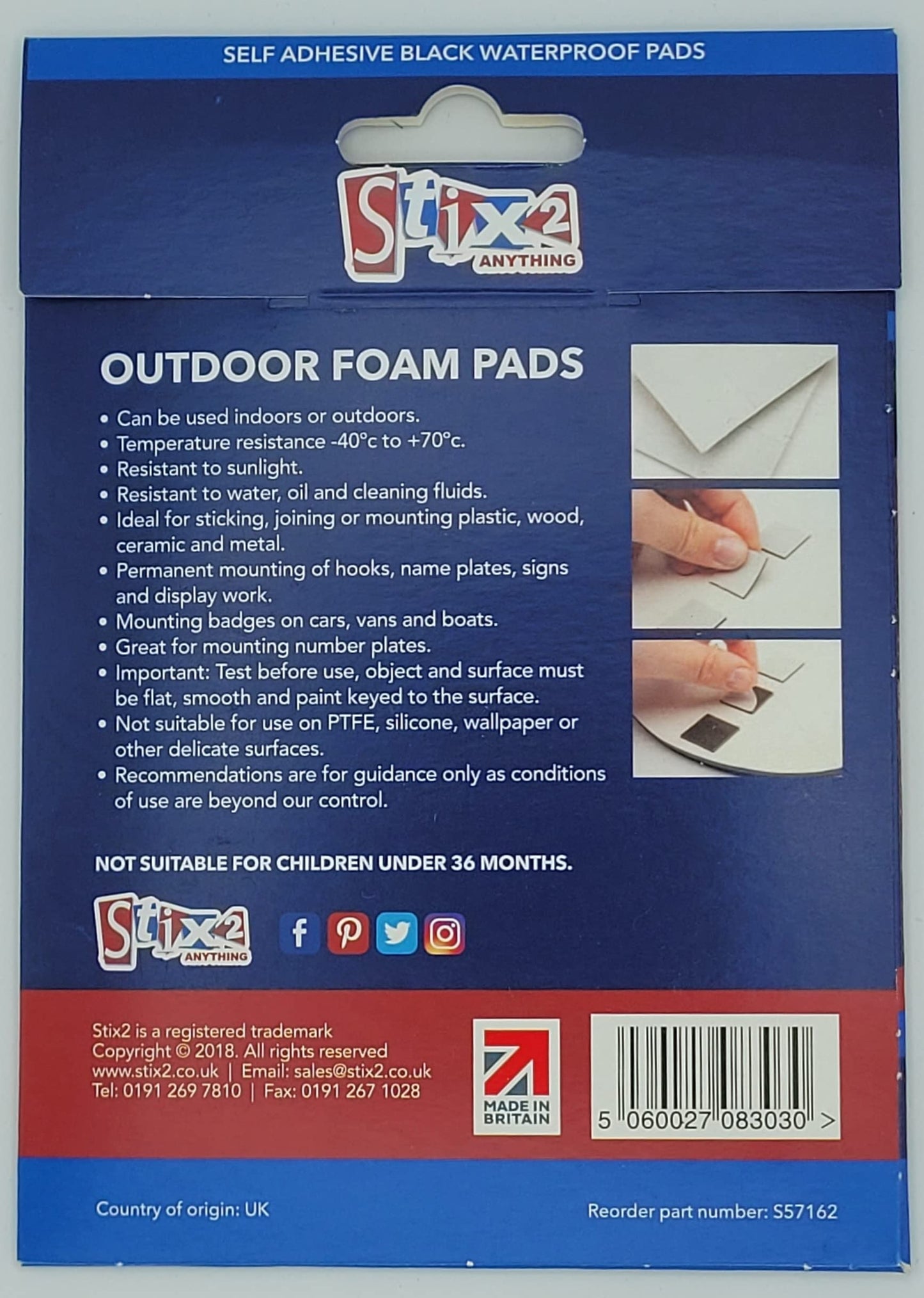 Outdoor Foam Pads, Double Sided Adhesive, pk of 48 - 20mm x 20mm