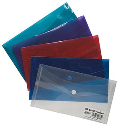 Tiger DL Envelope Stud Wallets Assorted Colours Pack of 5